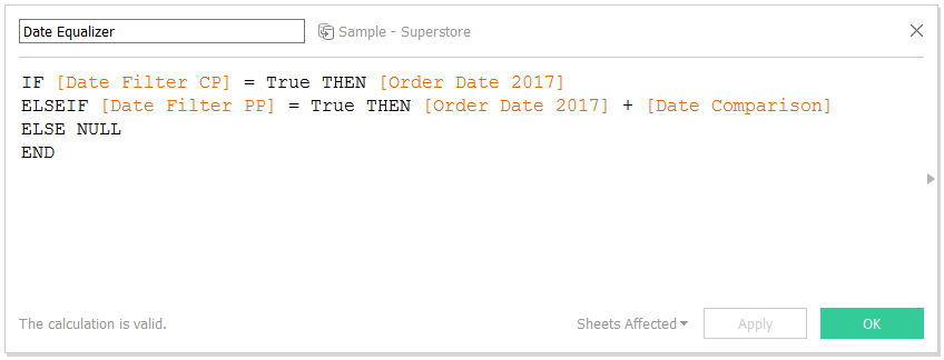 Tableau Date Equalizer Calculated Field