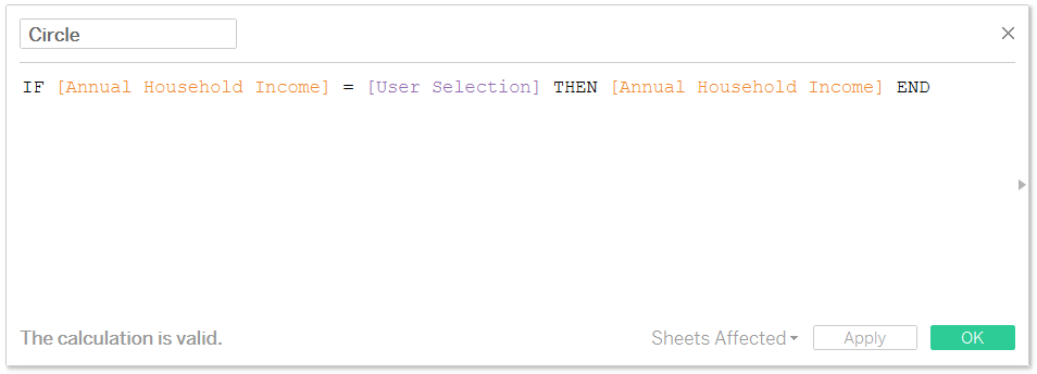 Tableau Calculated Field for Displaying User Selection