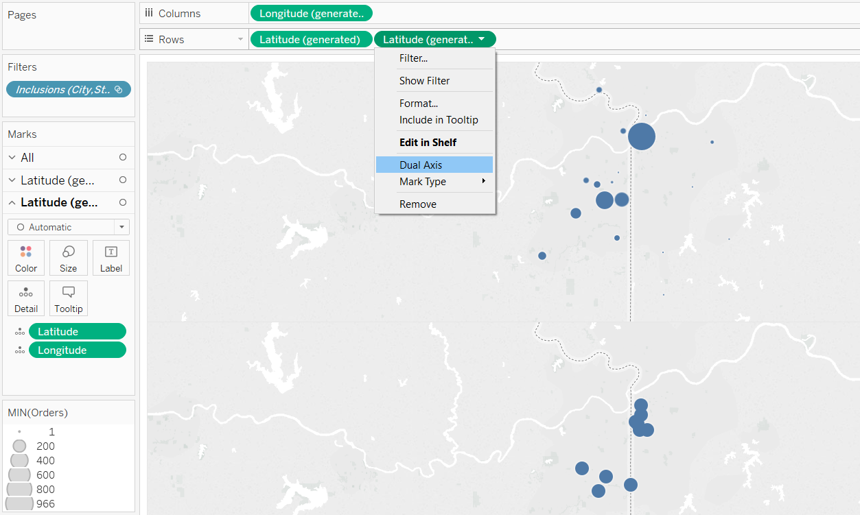 Converting Two Rows with Custom and Generated Geographic Coordinates into a Dual Axis Map